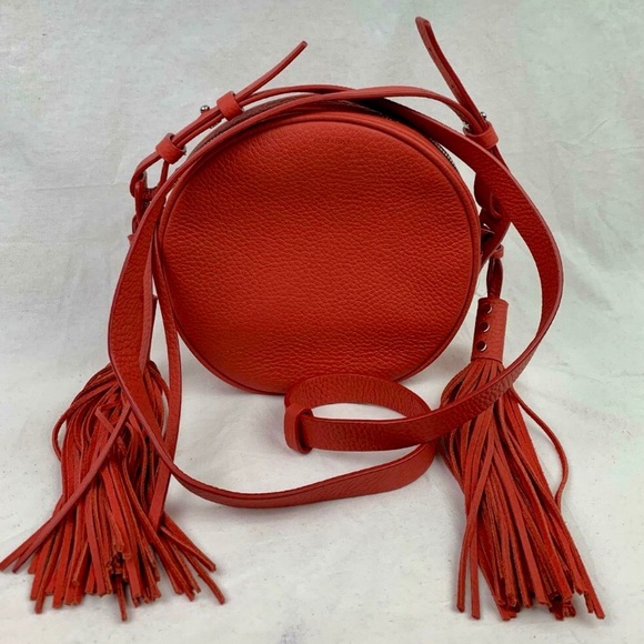 ALL SAINTS Kepi Lea Round leather Crossbody Bag Red - Picture 2 of 7
